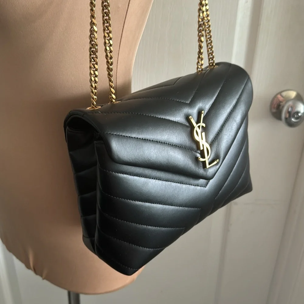 YSL Saint Laurent Small Loulou Chain Leather Shoulder Bag Black - Picture 5 of 14